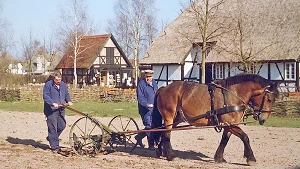 Museumsbauer bei der Arbeit