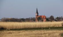 Blick vom Bodden zur Kirche